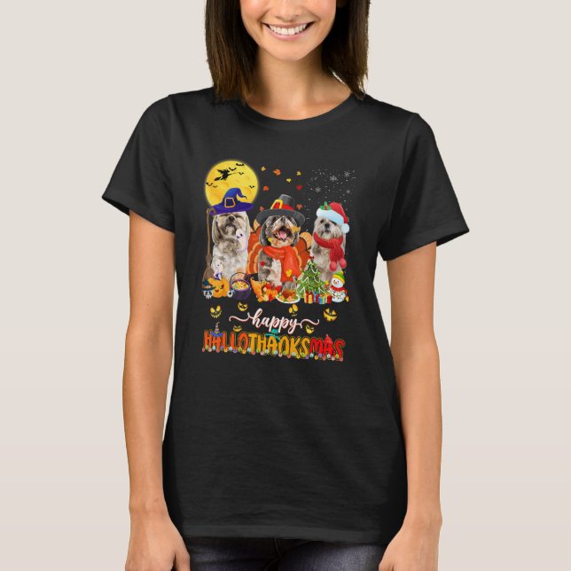Happy Hallothanksmas Cute Shih Tzu Wizard Hat Turk T-Shirt (Vorderseite)