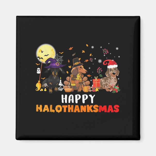 Happy Hallothanksmas Dackel Hund Lover Halloween Magnet (Vorne)