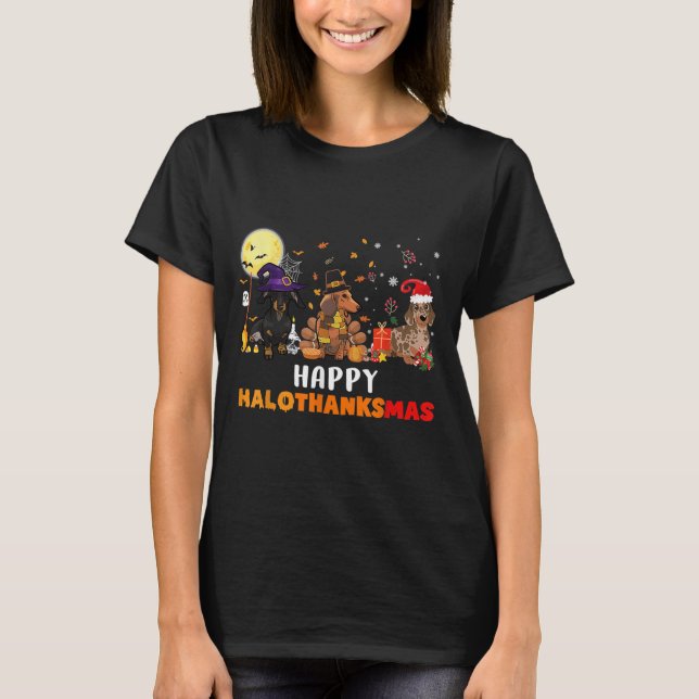 Happy Hallothanksmas Dackel Hund Lover Halloween T-Shirt (Vorderseite)