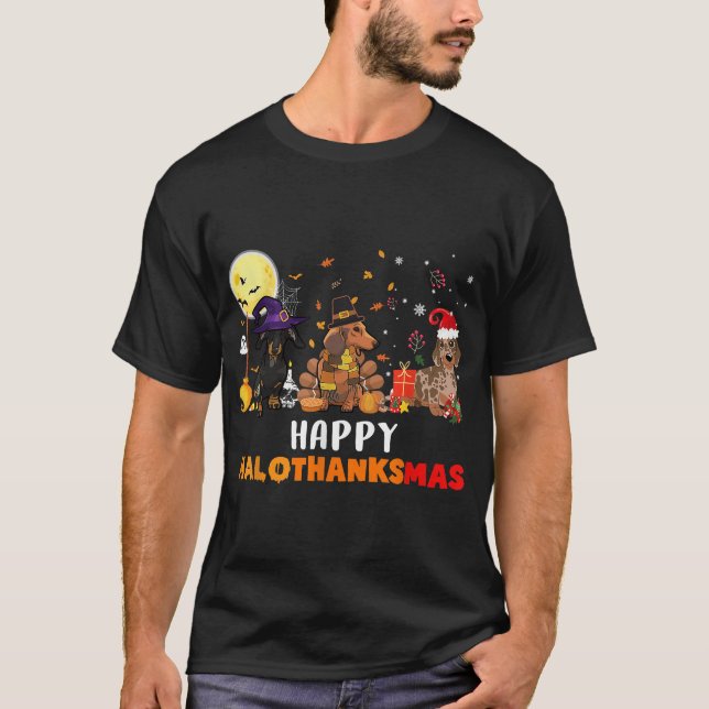 Happy Hallothanksmas Dackel Hund Lover Halloween T-Shirt (Vorderseite)