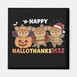 Happy Hallothanksmas Deers Christmas Deer Magnet