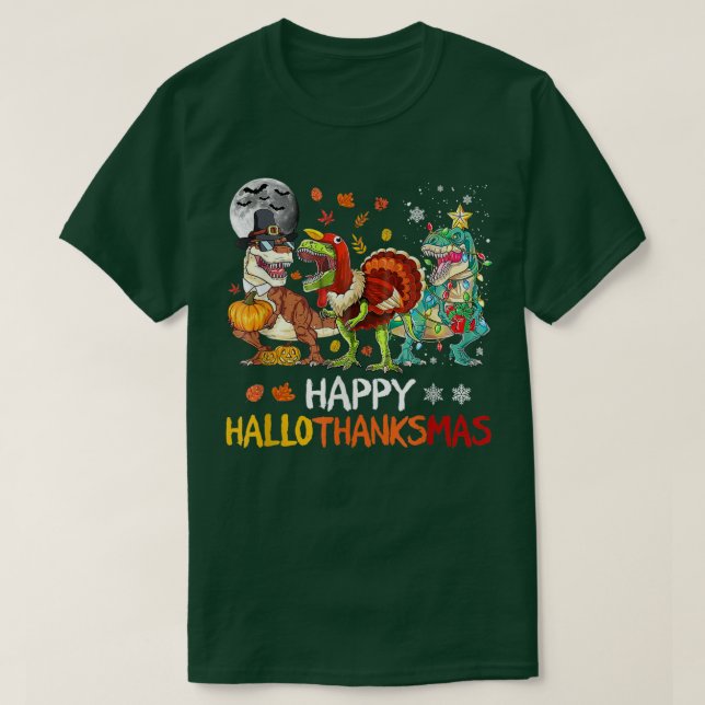 Happy Hallothanksmas Dinosaur TRe Halloween Christ T-Shirt (Design vorne)