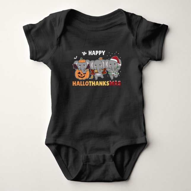 Happy Hallothanksmas Elephant Weihnachtslephant Baby Strampler (Vorderseite)