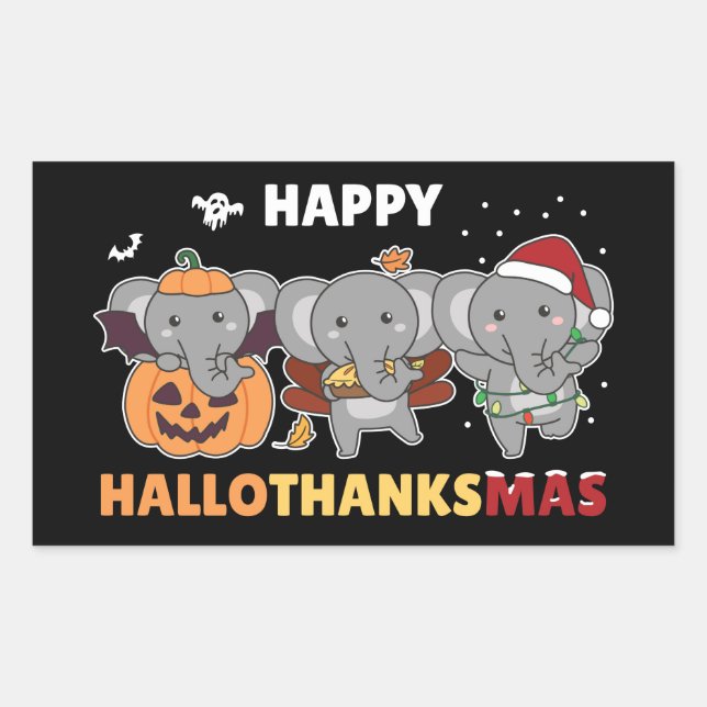 Happy Hallothanksmas Elephant Weihnachtslephant S Rechteckiger Aufkleber (Vorderseite)