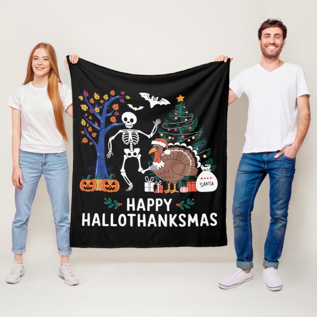 Happy Hallothanksmas Feiertagssaison Geschenk Fall Fleecedecke (Beispiel)