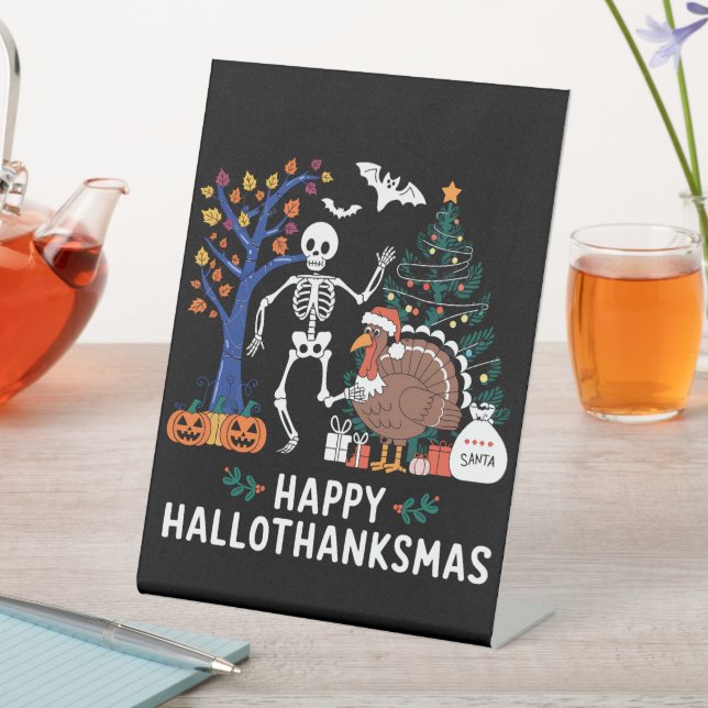 Happy Hallothanksmas Feiertagssaison Geschenk Fall Sockelschild (In Situ)