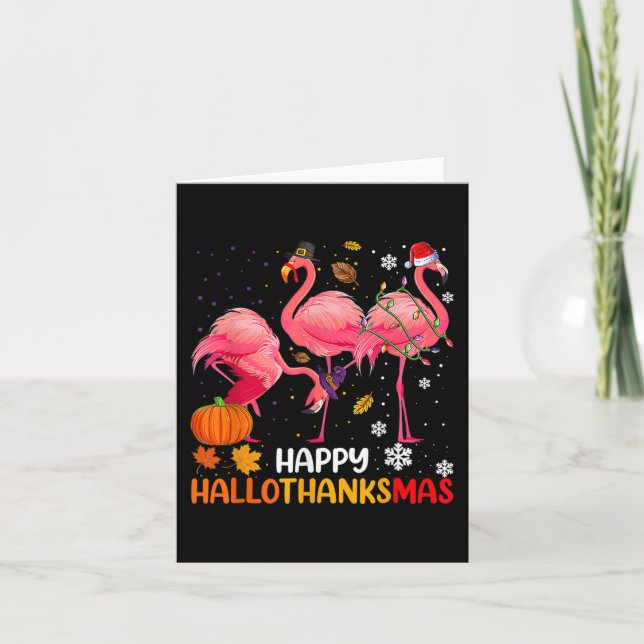 Happy Hallothanksmas Flamingo Karte (Vorderseite)