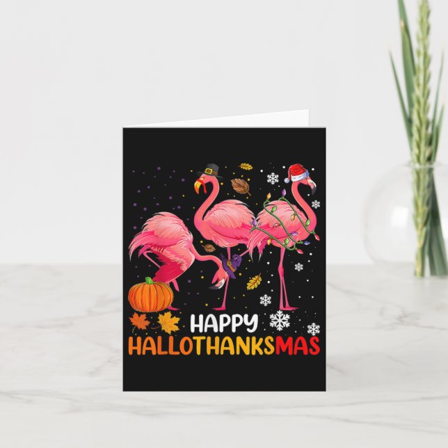 Happy Hallothanksmas Flamingo Karte (Vorderseite)