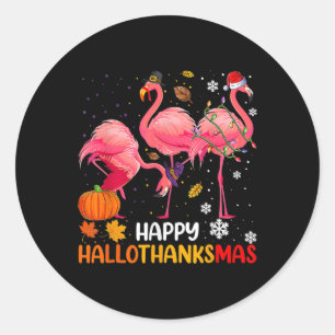 Happy Hallothanksmas Flamingo Runder Aufkleber