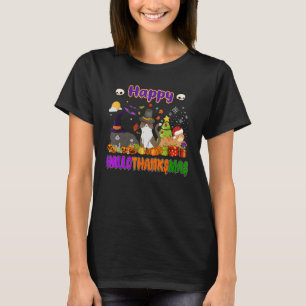 Happy Hallothanksmas Funny Cat Lover Witch Santa H T-Shirt