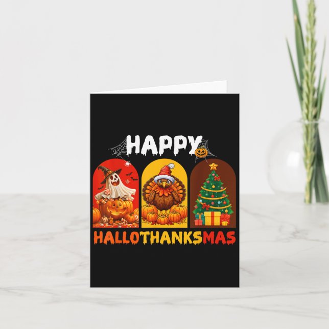Happy Hallothanksmas Funny Halloween Erntedank Karte (Vorderseite)