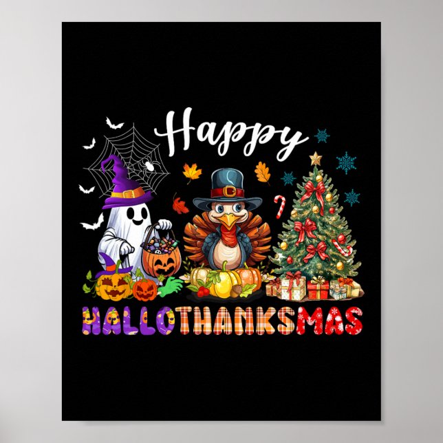 Happy Hallothanksmas Funny Halloween Erntedank Poster (Vorne)