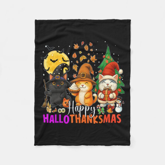 Happy Hallothanksmas Funny Halloween Thanksgiving  Fleecedecke (Vorderseite)
