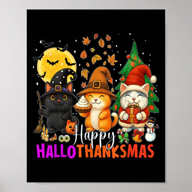 Happy Hallothanksmas Funny Halloween Thanksgiving  Poster (Vorne)