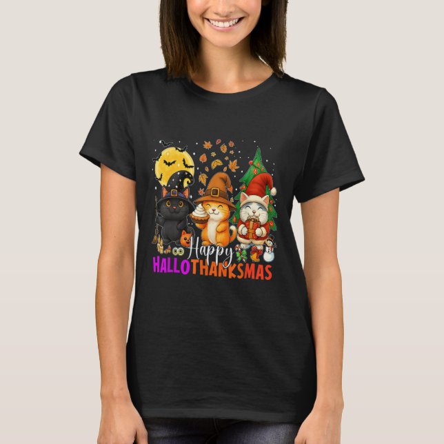 Happy Hallothanksmas Funny Halloween Thanksgiving  T-Shirt (Vorderseite)