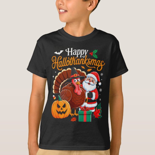 Happy Hallothanksmas Funny Halloween Thanksgiving  T-Shirt (Vorderseite)