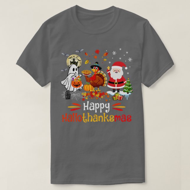 Happy Hallothanksmas Ghost Turkey Pumpkin Christma T-Shirt (Design vorne)