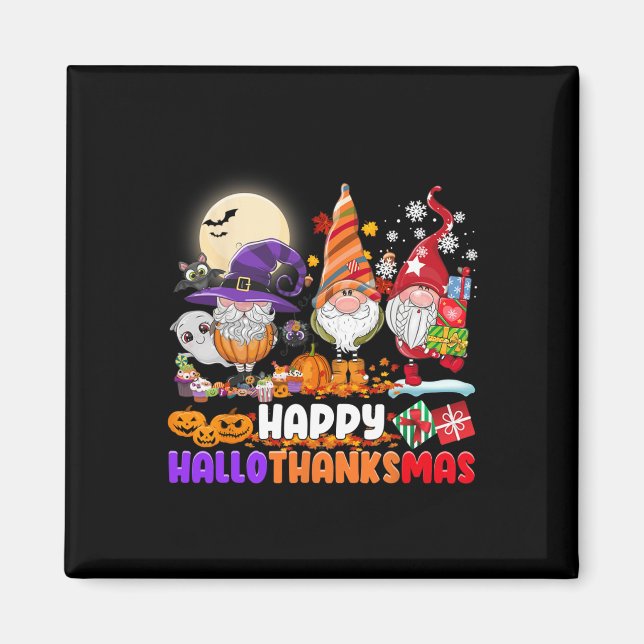 Happy Hallothanksmas Gnome Halloween Erntedank Magnet (Vorne)