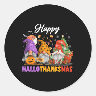 Happy Hallothanksmas Gnome Halloween Erntedank Runder Aufkleber