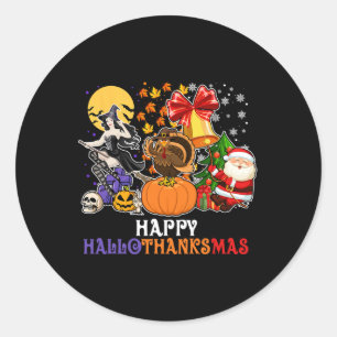 Happy Hallothanksmas Gnome Halloween Erntedank Runder Aufkleber