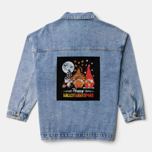 Happy Hallothanksmas Gnomes Halloween Erntedank Jeansjacke