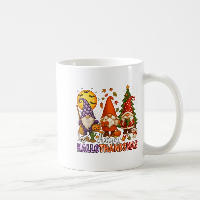 Happy Hallothanksmas Gnomes Halloween Erntedank Kaffeetasse (Rechts)