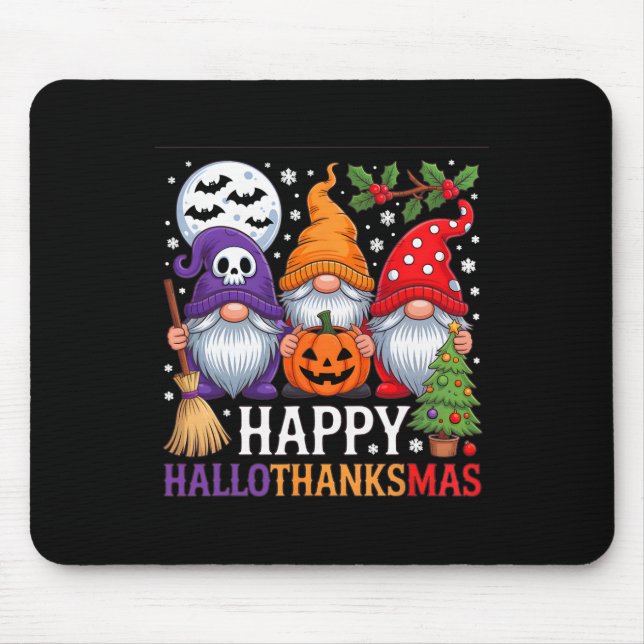 Happy Hallothanksmas Gnomes Halloween Erntedank Mousepad (Vorne)