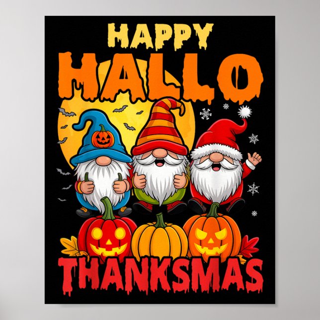Happy Hallothanksmas Gnomes Halloween Erntedank Poster (Vorne)