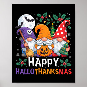 Happy Hallothanksmas Gnomes Halloween Erntedank Poster