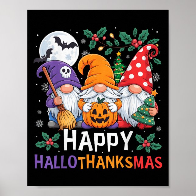 Happy Hallothanksmas Gnomes Halloween Erntedank Poster (Vorne)