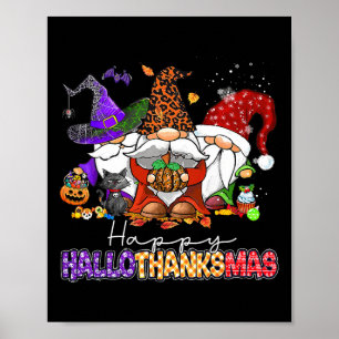 Happy Hallothanksmas Gnomes Halloween Erntedank Poster