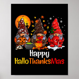 Happy Hallothanksmas Gnomes Halloween Erntedank Poster