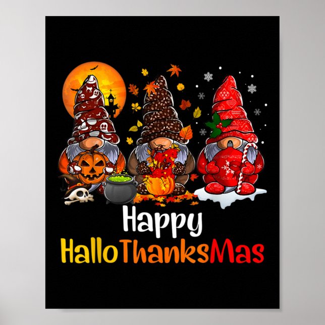 Happy Hallothanksmas Gnomes Halloween Erntedank Poster (Vorne)