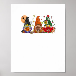 Happy Hallothanksmas Gnomes Halloween Erntedank Poster