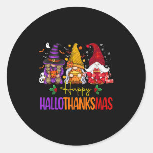 Happy Hallothanksmas Gnomes Halloween Erntedank Runder Aufkleber