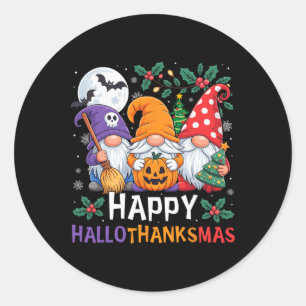 Happy Hallothanksmas Gnomes Halloween Erntedank Runder Aufkleber