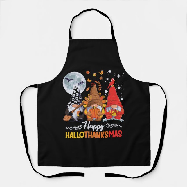 Happy Hallothanksmas Gnomes Halloween Erntedank Schürze (Vorderseite)