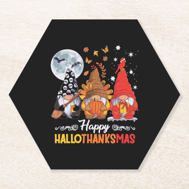 Happy Hallothanksmas Gnomes Halloween Erntedank Untersetzer (Vorderseite)