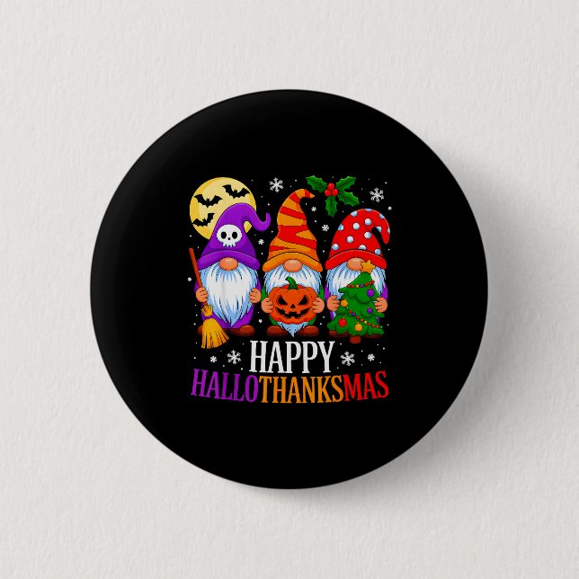 Happy Hallothanksmas Gnomes Halloween Thanksgiving Button (Vorderseite)
