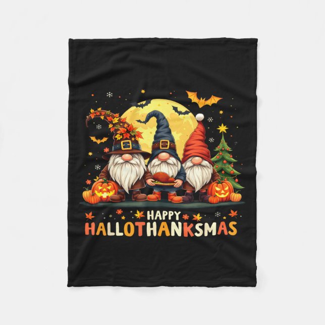 Happy Hallothanksmas Gnomes Halloween Thanksgiving Fleecedecke (Vorderseite)