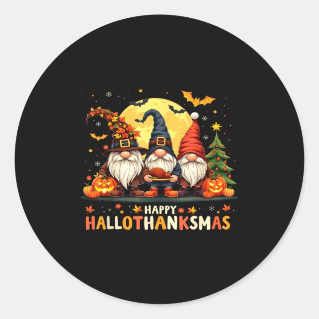 Happy Hallothanksmas Gnomes Halloween Thanksgiving Runder Aufkleber (Vorderseite)