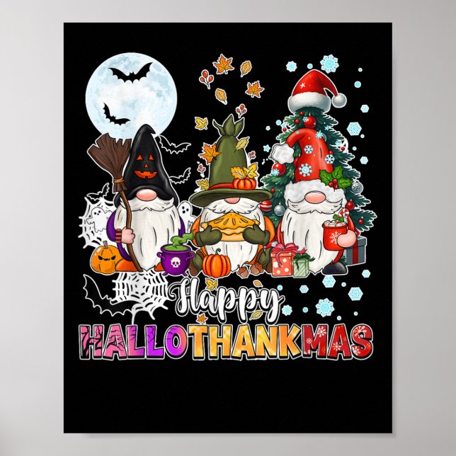 Happy Hallothanksmas Gnomes Lover Funny Halloween Poster (Vorne)