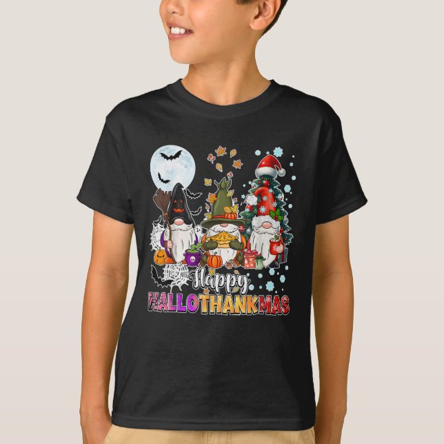 Happy Hallothanksmas Gnomes Lover Funny Halloween T-Shirt (Vorderseite)