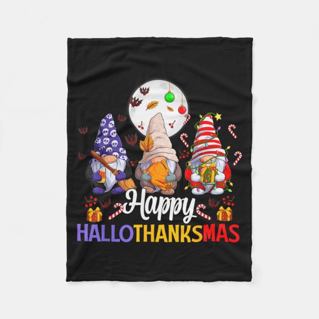 Happy Hallothanksmas Gnomes Lover Halloween Merry  Fleecedecke (Vorderseite)