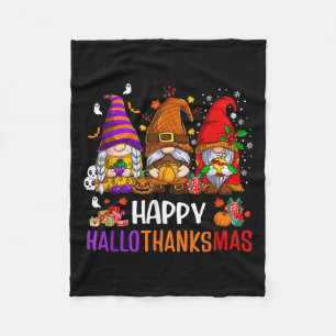 Happy Hallothanksmas Gnomes Lover Halloween Merry Fleecedecke