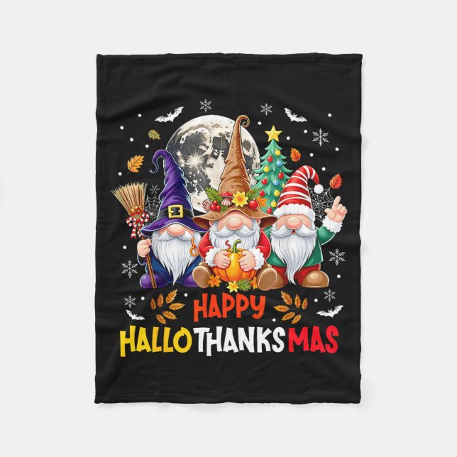 Happy Hallothanksmas Gnomes Lover Halloween Merry  Fleecedecke (Vorderseite)