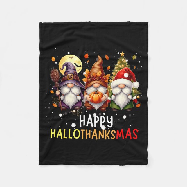 Happy Hallothanksmas Gnomes Lover Halloween Merry  Fleecedecke (Vorderseite)