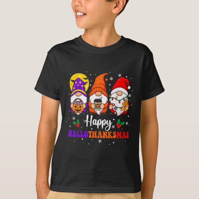 Happy Hallothanksmas Gnomes Lover Halloween Merry T-Shirt (Vorderseite)
