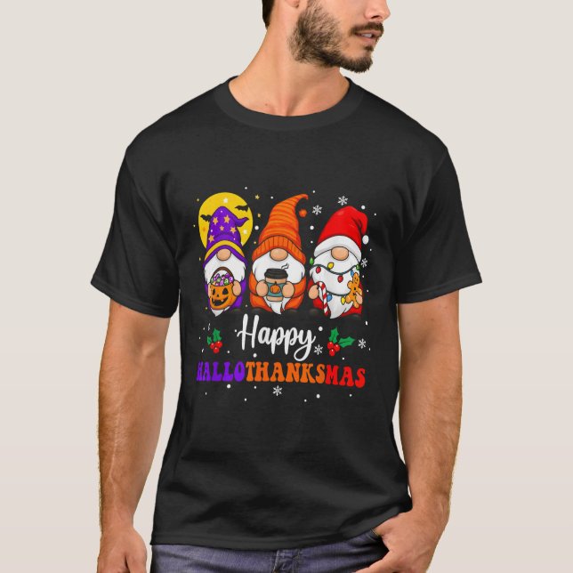 Happy Hallothanksmas Gnomes Lover Halloween Merry T-Shirt (Vorderseite)
