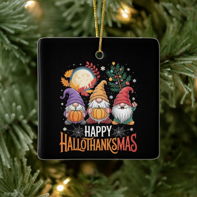 Happy Hallothanksmas Gnomes Lover Halloween Xmas Keramikornament (Baum)